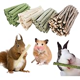 GREMBEB 4 in 1 Natural Bunny Chew Toys Sticks Rabbit Treat Apple Hay Bamboo | Teeth Dental Grinding Guinea Chinchilla Gerbil Parrot Bunny Cages Pocket Halloween Christmas Easter Birthday