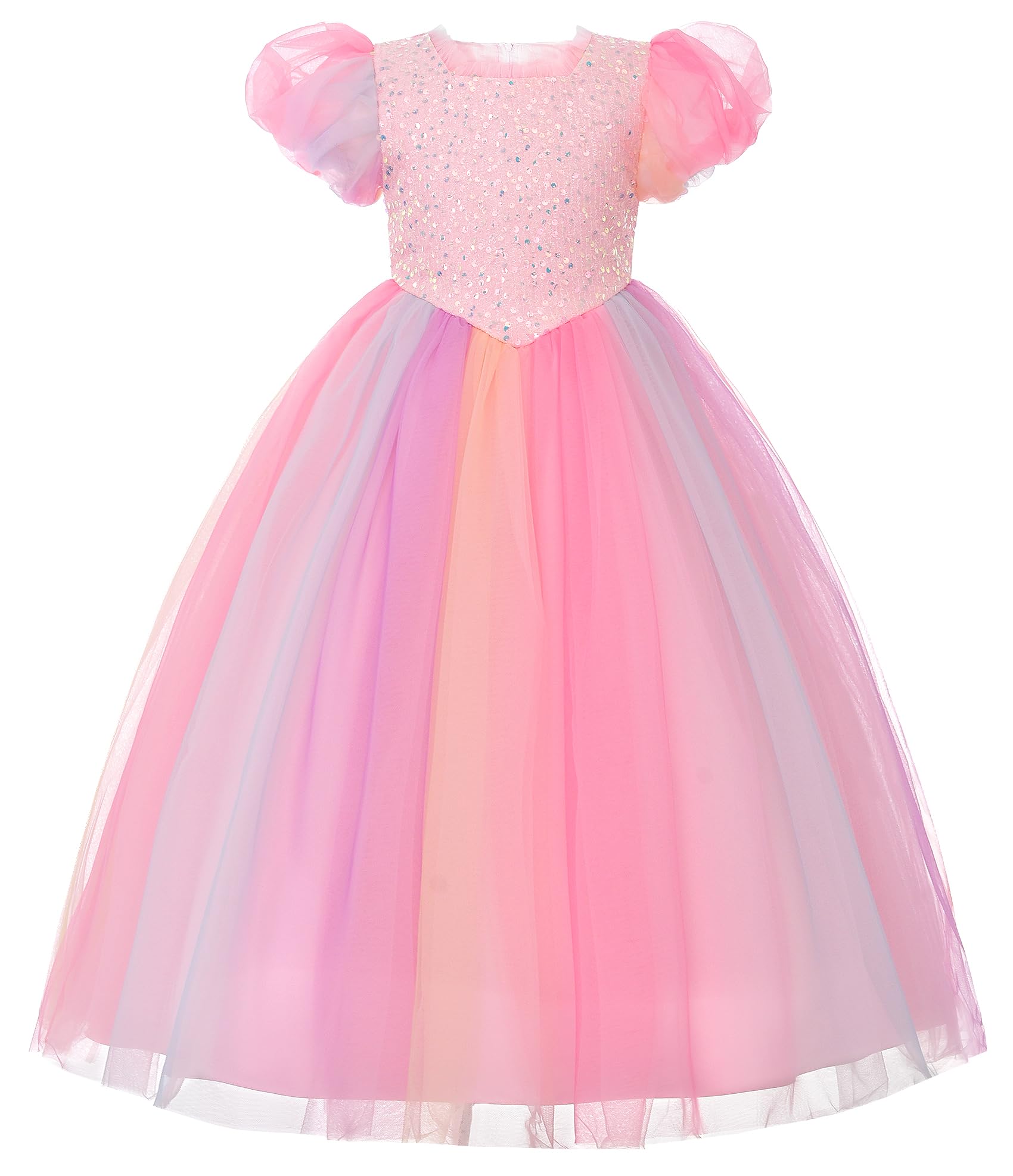 Photo 1 of Uhnice Flower Girl Sequin Dress Tulle Ball Gown Formal Dresses for Wedding Party (Rainbow Pink, 150/10-11 Years)