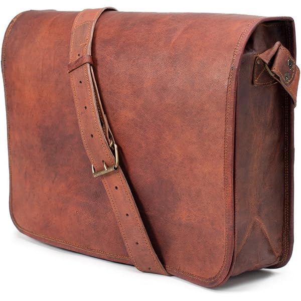 Sac Bandoulière En Cuir Pleine Fleur Pour Homme/femme - Pour Ordinateur Portable Jusqu'à 43,2 Cm - Bureau, Université, Voyage - 7