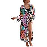 Women’s Kimono Cover Up Long Beach Dress Swimsuit Cover Ups Colorful Cardigan Lightweight Robe for Swimwear