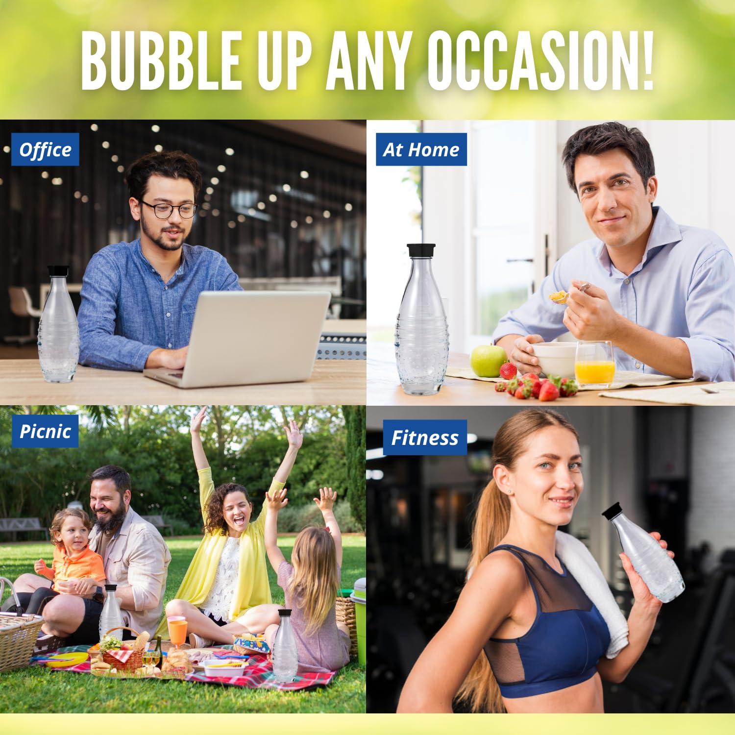 Glass Carbonating Bottle fits SodaStream Aqua Fizz, Crystal, and Penguin Sparkling Water Machines, Not for Plastic Bottle Machines, 2-Pack