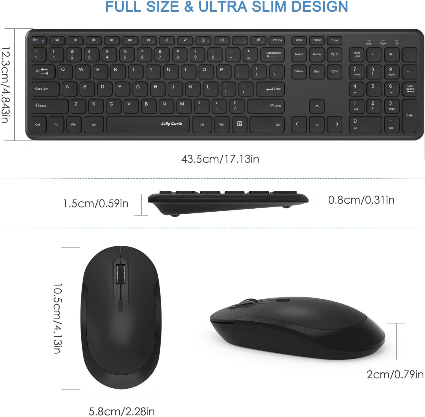 Wired Keyboard and Mouse, Jelly Comb Ultra Thin Full Size USB Wire Corded Keyboard Mouse Combo Set with Number Pad for Computer, Laptop, PC, Desktop, Notebook, Windows 7, 8, 10 (Black): Computers & Accessories