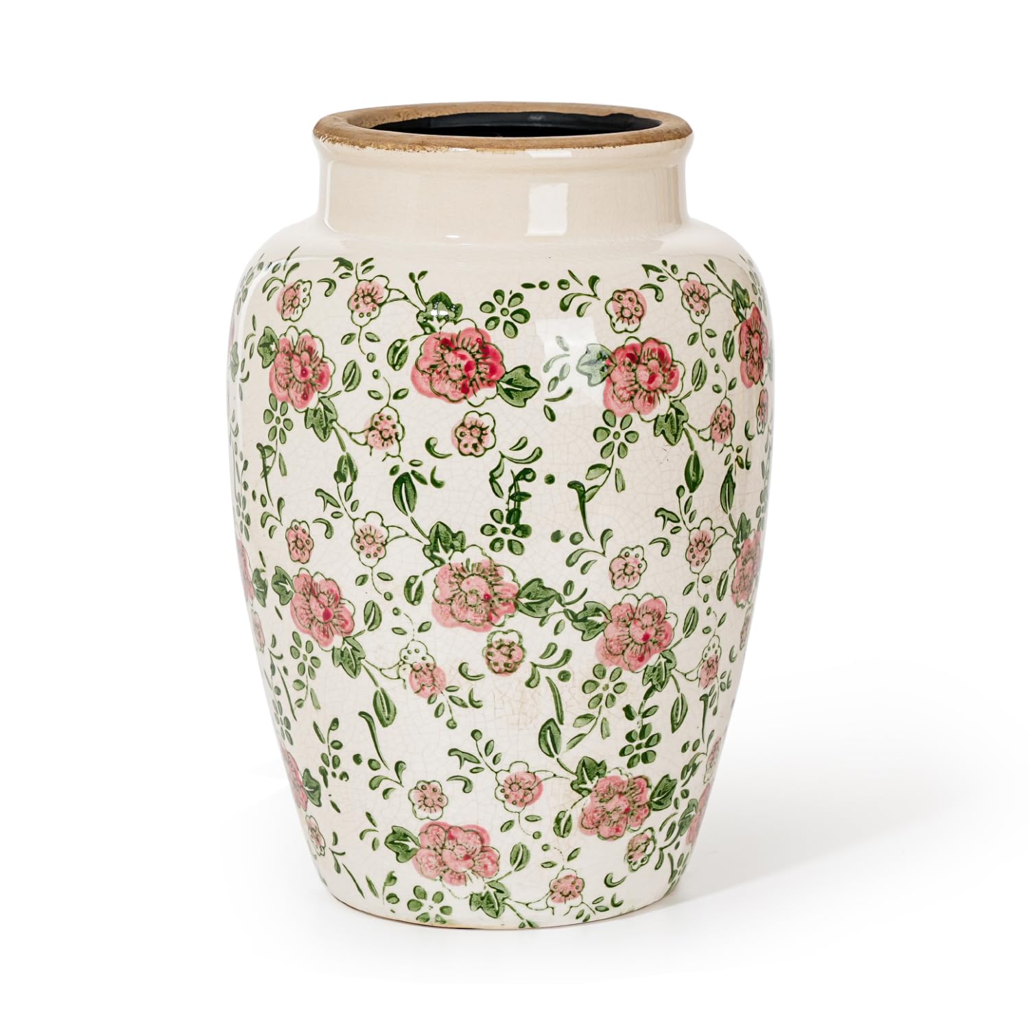 Photo 1 of ***POSSIBLY BROWN STAIN MARKS ACROSS MATERIAL (LOOKS LIKE PART OF THE VASE DESIGN) **** Sungmor Ceramic Flower Vase, Vintage Ice Cracked Glaze Porcelain Vase, Pretty Home Decor Vase for Flower Arrangement, Fresh Flowers, 10.2 Inch Tall Chinoiserie Pottery