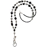 Hidden Hollow Beads Slim Style Women's Fashion Beaded Lanyard, 34" Jewelry Lanyard for ID Badge Holder and Keys (Black - Breakaway)