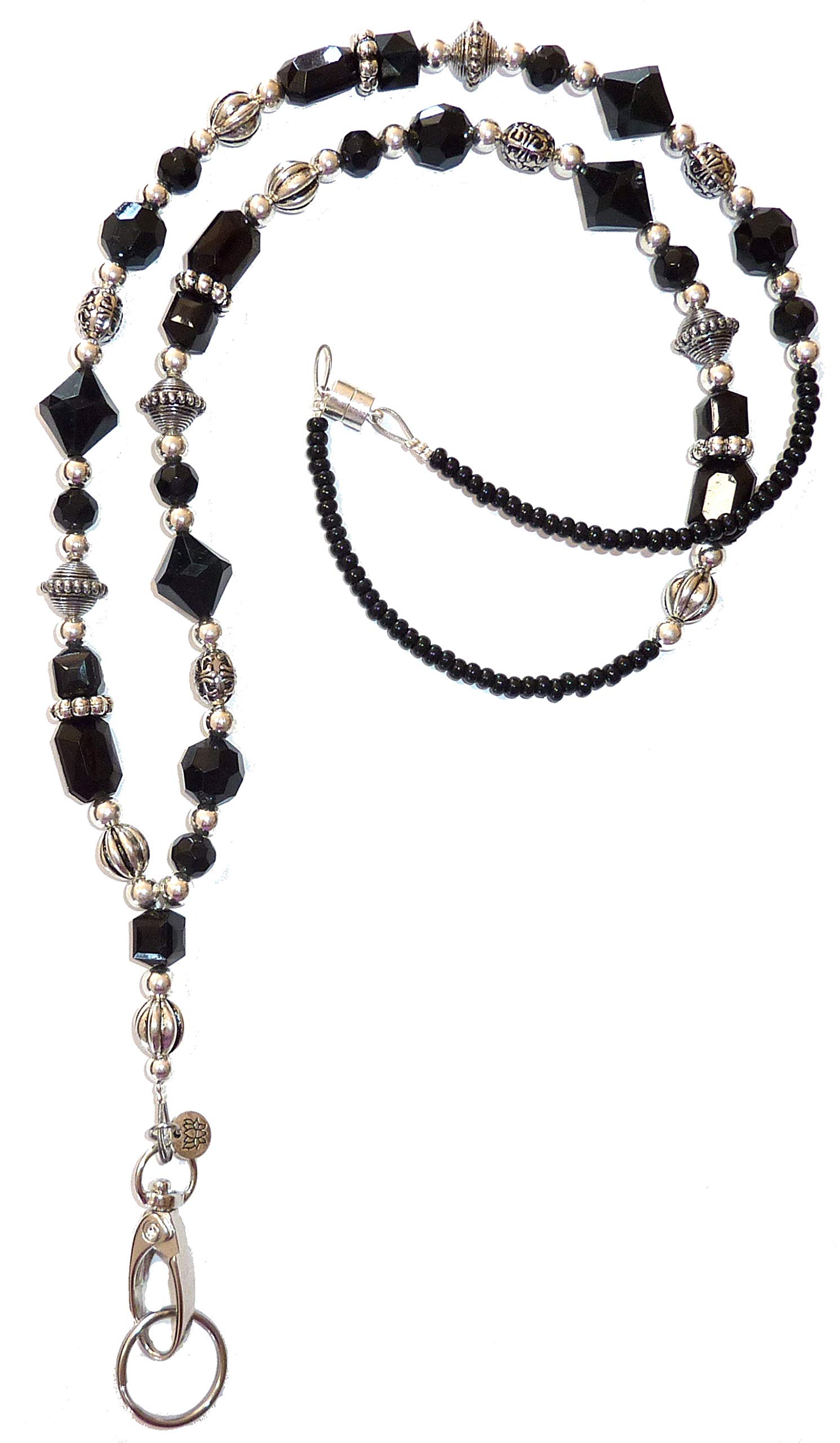 Slim Black Fashion Women's Beaded Lanyard 34", Key and Badge Holder (Magnetic Breakaway Clasp) — image 1