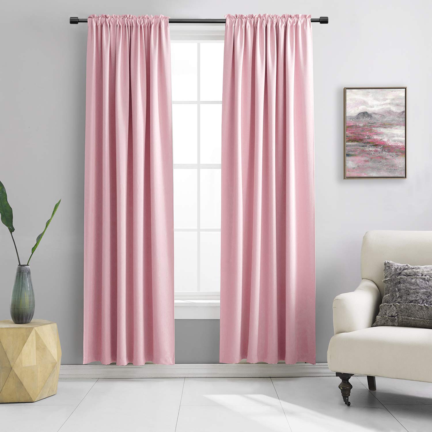 DONREN Pink Blackout Curtains for Girls - Room Home Decoration Privacy Protection Thermal Insulated Blackout Window Drape with Rod Pocket (Set of 2 Panels,52 x 90 Inch)