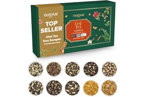 VAHDAM, Assorted Loose Leaf Chai Tea Sampler (10 Flavors, 50+ Servings) | Indian Exotic Masala Chai Tea Blends | Resealable Ziplock Pouch | Vacuum Sealed For Freshness