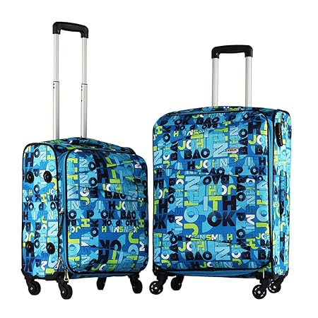 Timus Unisex Polyester Indigo Spinner 4 Wheel Strolley Suitcase Expandable Check-in Luggage (Blue) -Set of 2