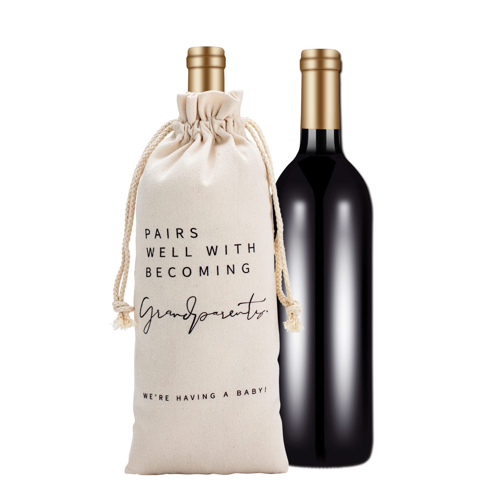 RF&CM Baby Announcement Wine Bottle Bags | Personalized Pregnancy Announcement Gift | Pairs Well with Being Grandparents | Baby Announcement | Baby Announcement Gift Ideas | Pregnancy Announcement