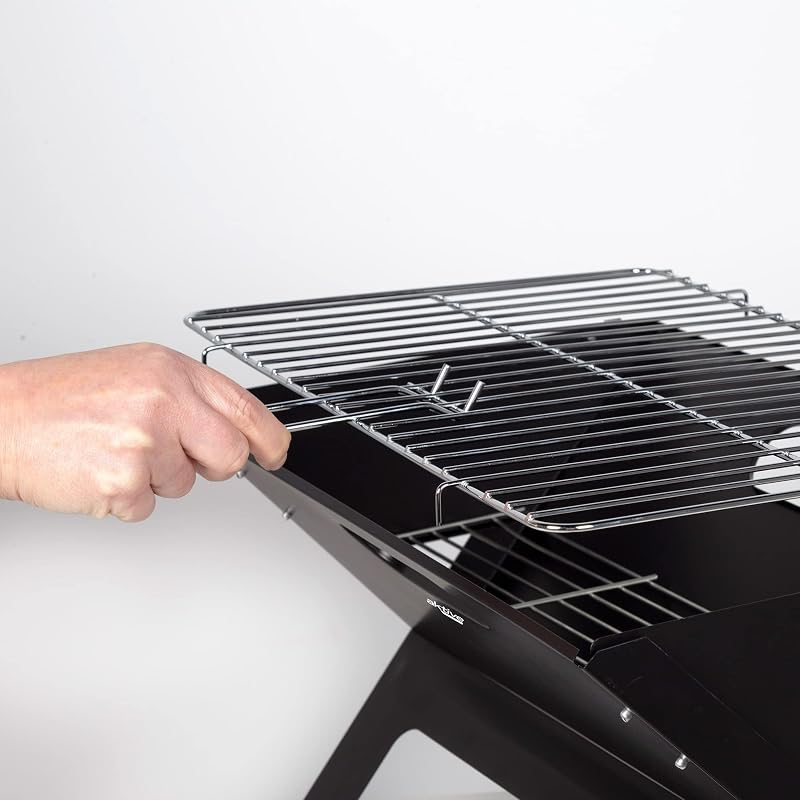 63033 - Barbacoa Portátil y Plegable a carbón de acero Negra y rectangular, Con asa de transporte, Medidas 45x29x30cm, Fácil de montar y transportar, parrilla camping, terraza, balcón