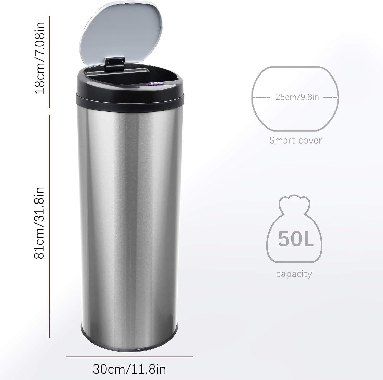 GRANDMA SHARK Tall Kitchen Sensor Bin, Rubbish Trash Can, Open-Cover by Infrared-Sensor - Image 3