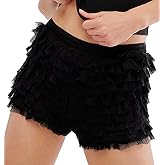 NUFIWI Women Floral Lace Shorts Ruffle Layered Bloomers Y2k Mid Rise Micro Shorts Booty Sexy Coquette Boyshorts