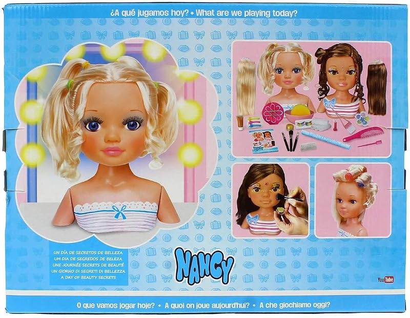 Un día de Secretos de Belleza Rubia, Busto de muñeca con el Pelo Largo para peinar y maquillar, con Accesorios de Belleza como peines, Brochas, Pestañas postizas o Pegatinas, Colores Surtidos — foto 5 de 6