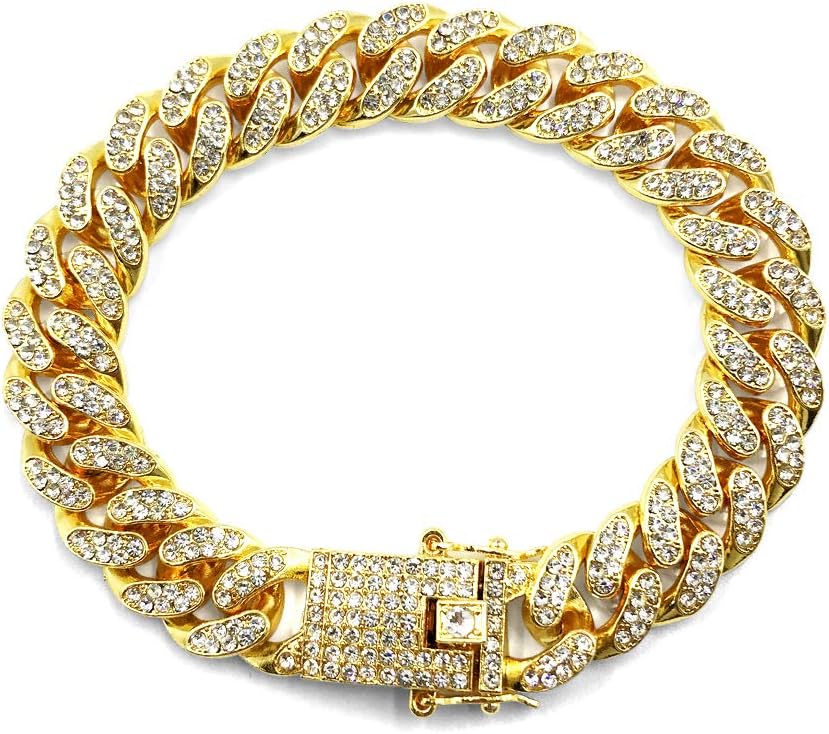 HUAMING 12mm Gold Plated Hip Hop Iced Out CZ Lab Diamond Miami Cuban Link Chain Bracelet for Men and Women