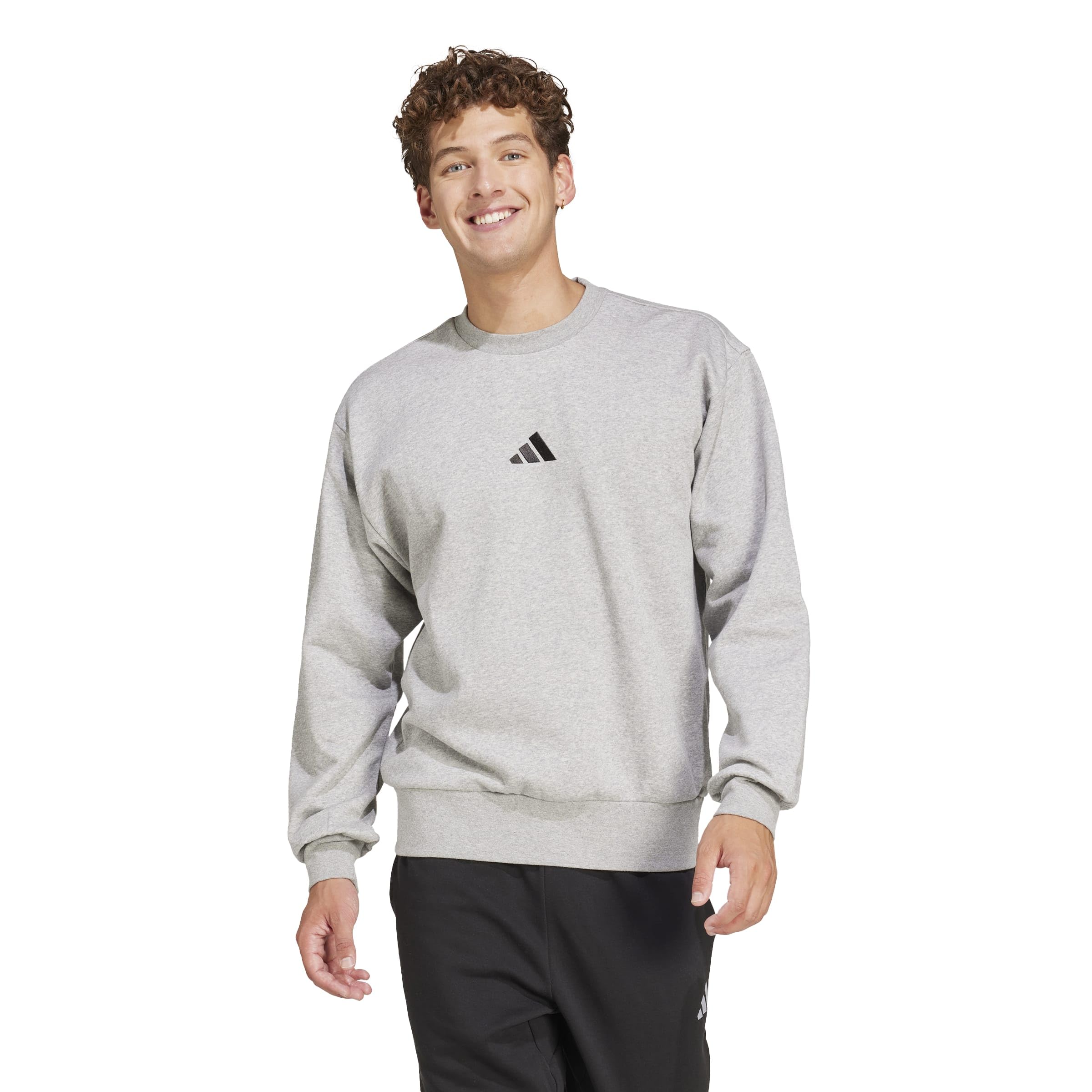 adidas Herren Essentials Feelcozy Fleece Sweatshirt, medium Grey Heather/Black, XXL 4