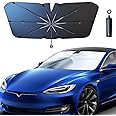 JDDRY Car Front Windshield Sun Shade with Pull Cord 1PC,Umbrella Sun Shade for Car Front Windshield,2024 Upgrade Car Umbrella Sunshade,for Tesla(142x95cm/55.9"X37.4")