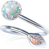 925 Silver Opal Womens Ring | Leaf Opal Band Stacking Ring Adjustable One Size | Jewelry Gift Box Lovely Packaging