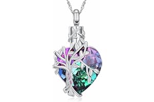 shajwo Tree of Life Cremation Heart Urn Ashes Necklace for Women Men Cremation Crystals Ash Pendant Loved One Memorial Jewelry