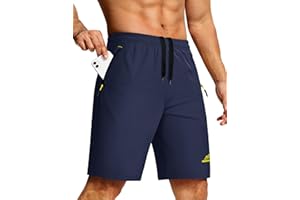 TACVASEN Men's Running Athletic Shorts Quick Dry Lightweight Gym Sports Workout Stretch Short with 3 Zipper Pockets