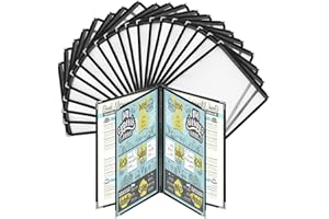 BHWRA 20 Pack Restaurant Menu Covers Clear Café Menu Holder Double-Stitched Edges 4 Page/8-Views Menu Book Reusable Menu Sleeves for Restaurant, Café, Bar, Easy-Insert Design