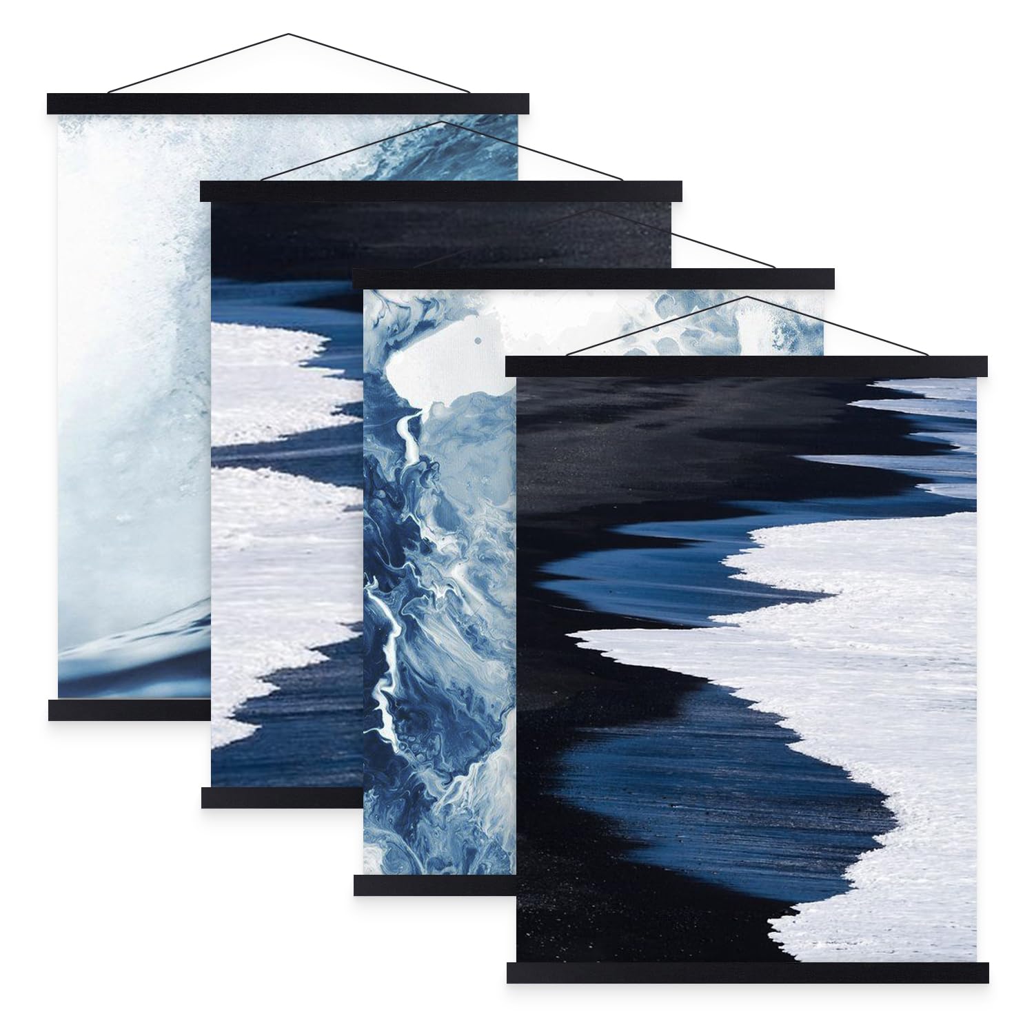 Sanauto Set of 4 A4 Poster Strips, Poster Rail, Poster Strips 21 cm, Magnetic Wooden Poster Hanger, Frame Strips, Picture Rail, Picture Frame (21 cm, Black, 4 Packs)