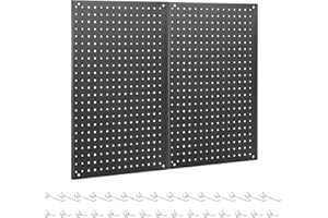 ENJOYWOOD Pegboard, 2 PCS 24"×16" Metal Peg Board Panels Black Modular Wall Organizer Kit with 30 Hooks, Dual-Size Hole Design for Home Tool Storage, Garage Organization, Kitchen, Office, Craft Room