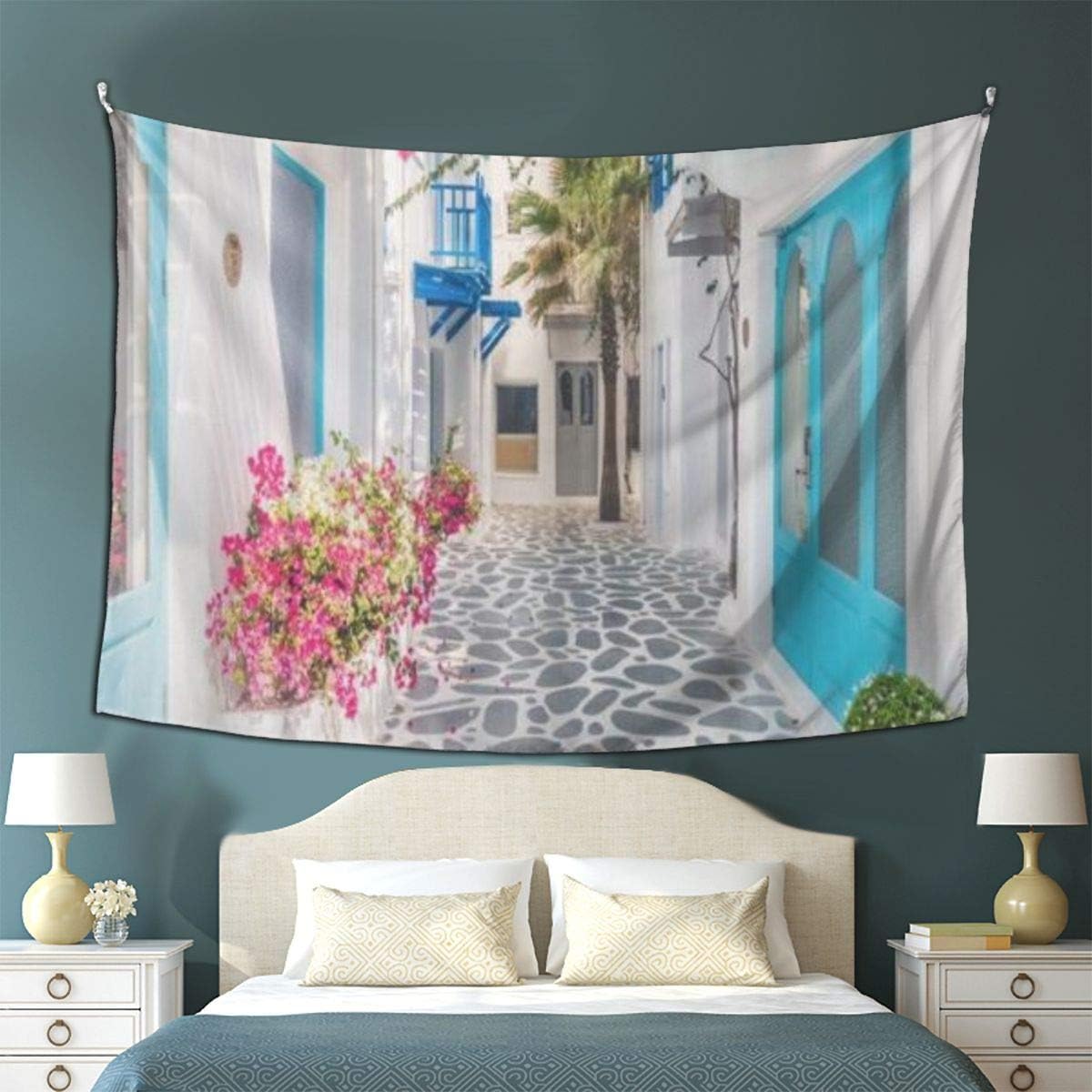 Amazon Co Jp Mimuti タペストリー サントリーニ島とギリシャのヴィンテージ光と美しい建築建物の外観 おしゃれ 壁掛け ブランケット 北欧風 ウォールデコレーション 新居祝い 引っ越し キズルーム モダン 装飾アート ホーム キッチン
