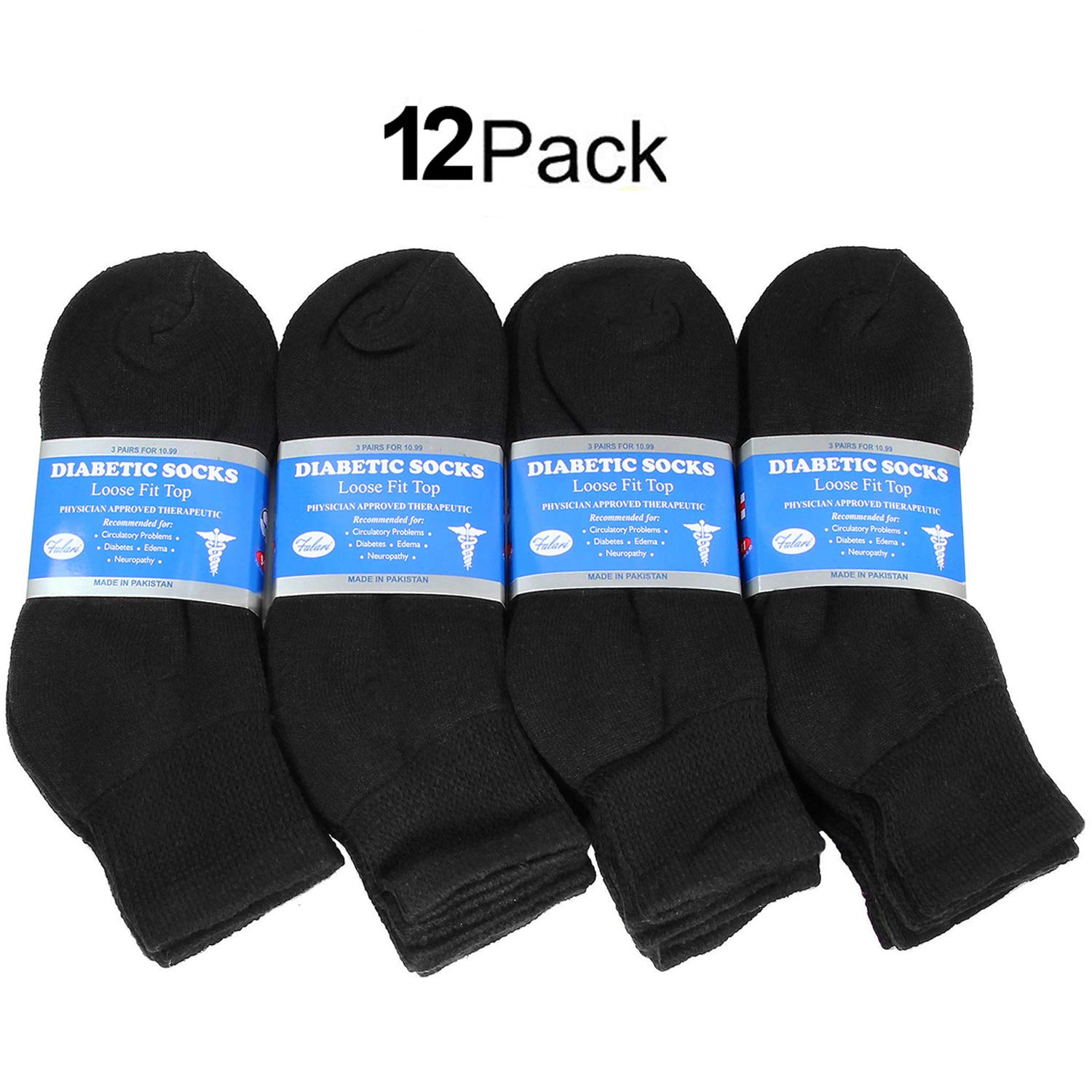 Falari 12Pack Diabetic Socks Quarter Ankle Physicians Approved Socks