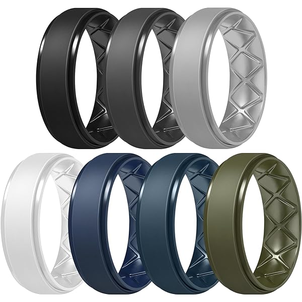 ROQ Breathable Silicone Wedding Rings For Men - 8mm Comfort-Fit Band, 4 Pack (Black, Grey, Silver, Green) - Size 8