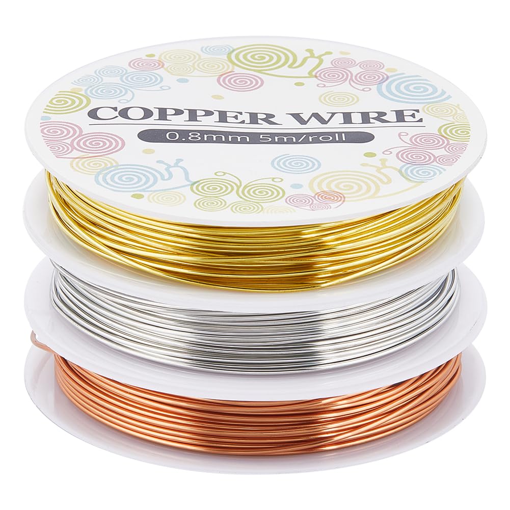 SUNNYCLUE 12.8M Copper Jewellery Wire 0.8mm 20 Gauge Gold Silver Craft Wire Jewelery Pure Bare Copper Craft Beading Bendable Crafting Making Sculpting for Jewellery Making Women Supplies