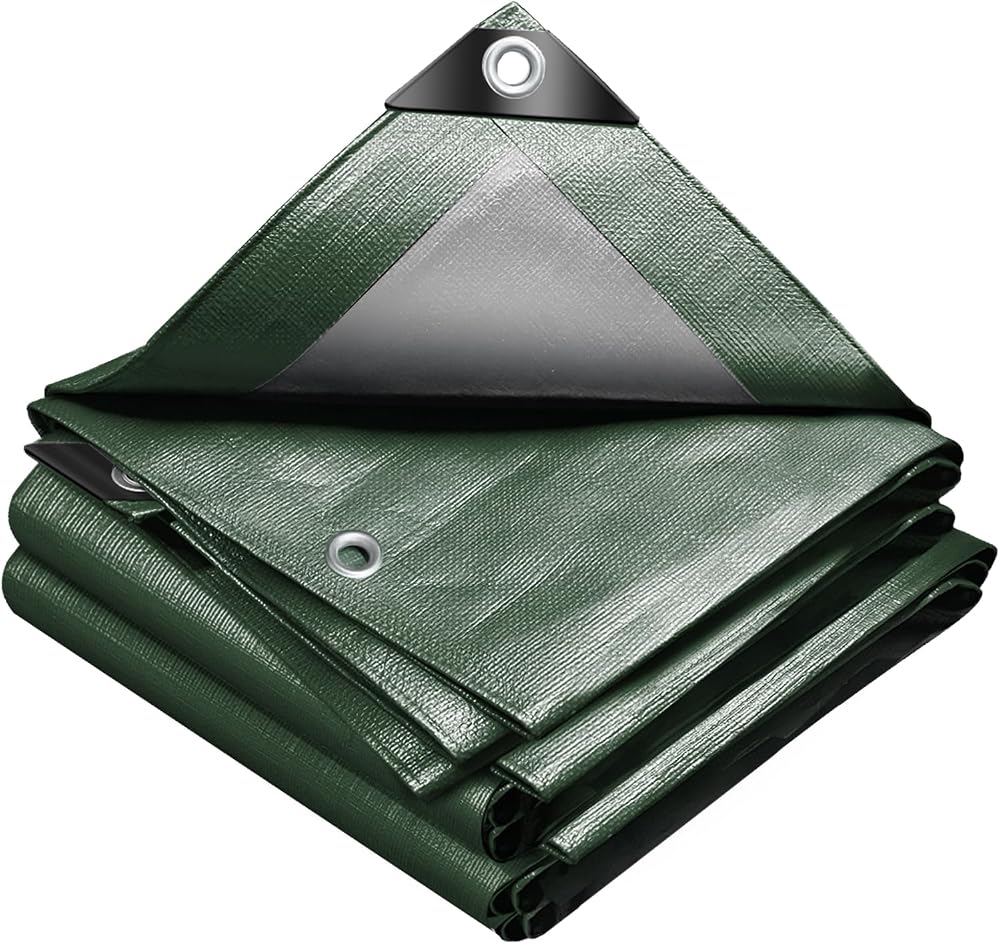 VOUNOT 1.5x6m Waterproof Tarpaulin 240 g/m² Ultra Heavy Duty Green