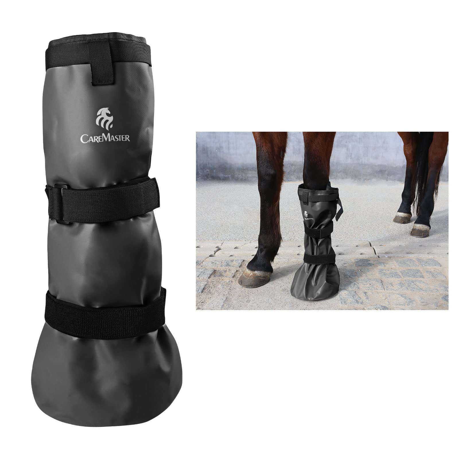 Photo 1 of CareMaster Hoof Soaking Boot for Horse Hoof Wrapped EVA Padded Soaker Bag Equine Soaking Boot Easy Use for Hooves Care Icing Bucket Soaker Sack with 2 Elastic Bands Black