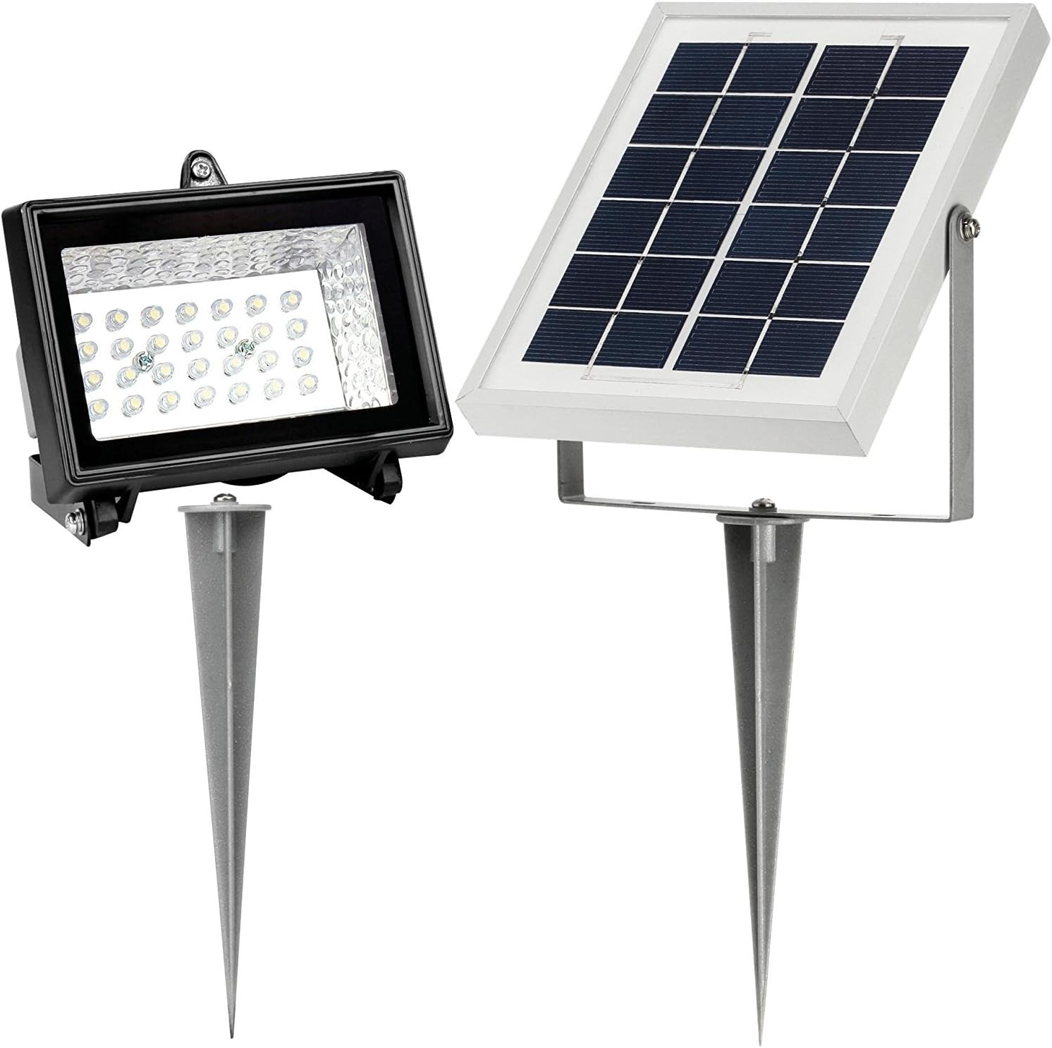 MicroSolar - 120 LUMEN - NATURAL WHITE (NOT BLUISH) - Solar Flood Light --- Automatically Working from Dusk to Dawn at Good Sunshine // ALUMINUM Solar Panel & Light Body // Ground or Wall Mounted // FL1