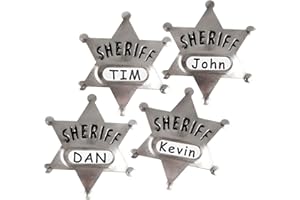 HAPPY DEALS ~ Sheriff Badges for Kids | Pack of 12 | Silver Star with Name Space Party Favor Toys