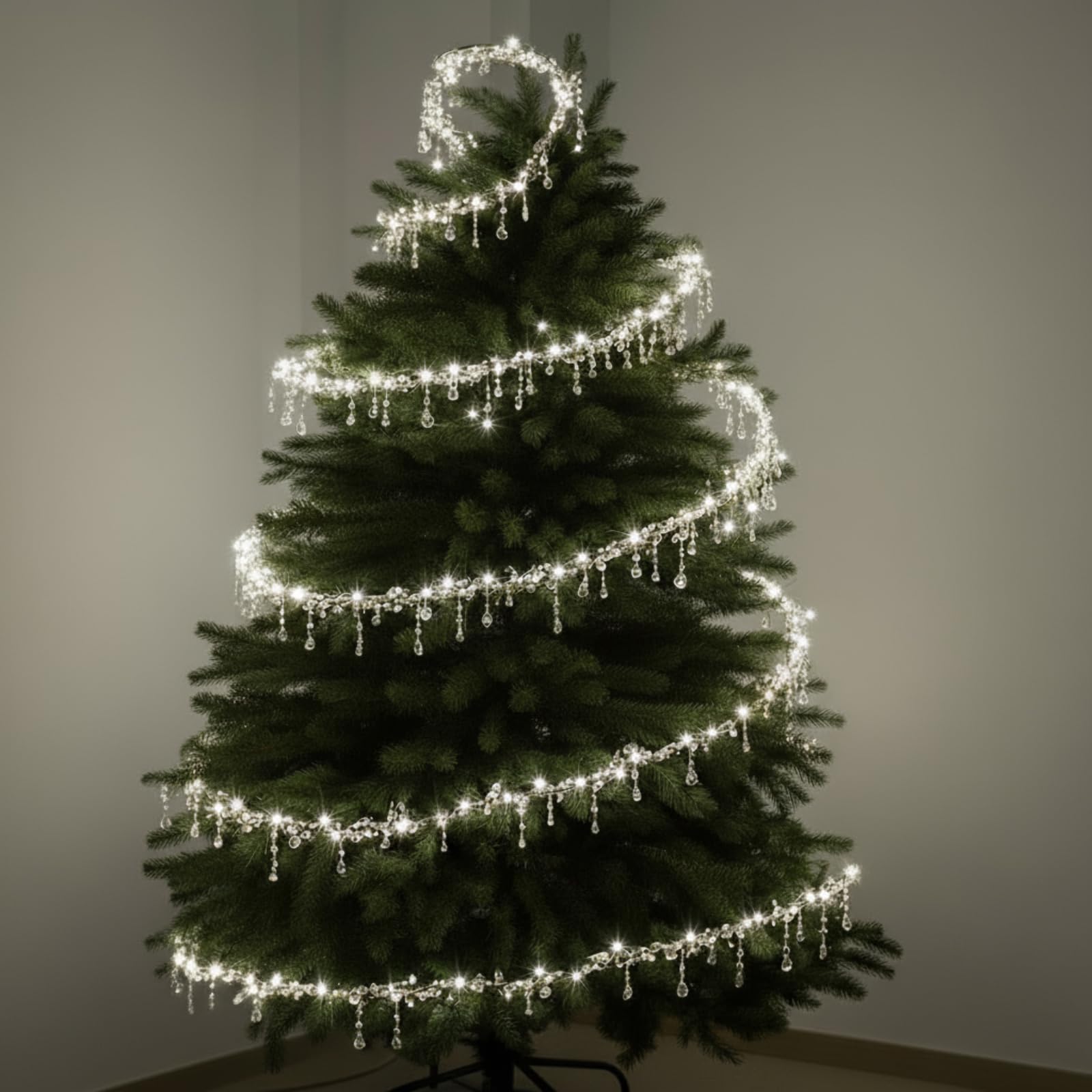 Photo 1 of Grinsvalley 40 ft Christmas Tree Crystal Garland Decor Fairy Lights with Crystal Drop Ornaments and Iron Wire Remote Control Tree Twinkle Decoration for Indoor Xmas Winter Party Holiday Decorations