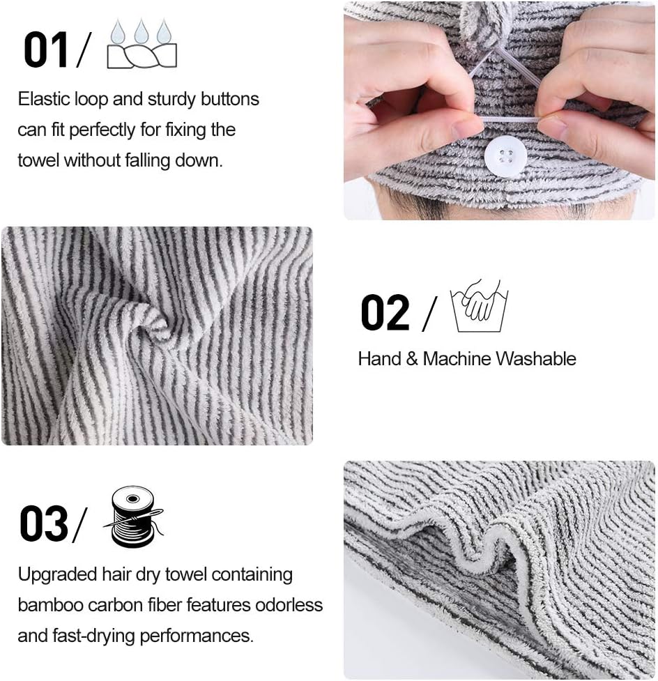 Microfiber Hair Towel Wrap,2 Pack Bamboo Charcoal Fiber Hair Drying Towel Super Absorbent Quick Dry Hair Turban for Curly,Longer,Thicker Hair for Women: Kitchen & Dining