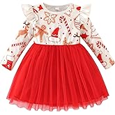 Toddler Girls Christmas Tulle Dress Ruffle Long Sleeve Princess Tutu Dresses Baby Xmas Outfits 2-7 Years