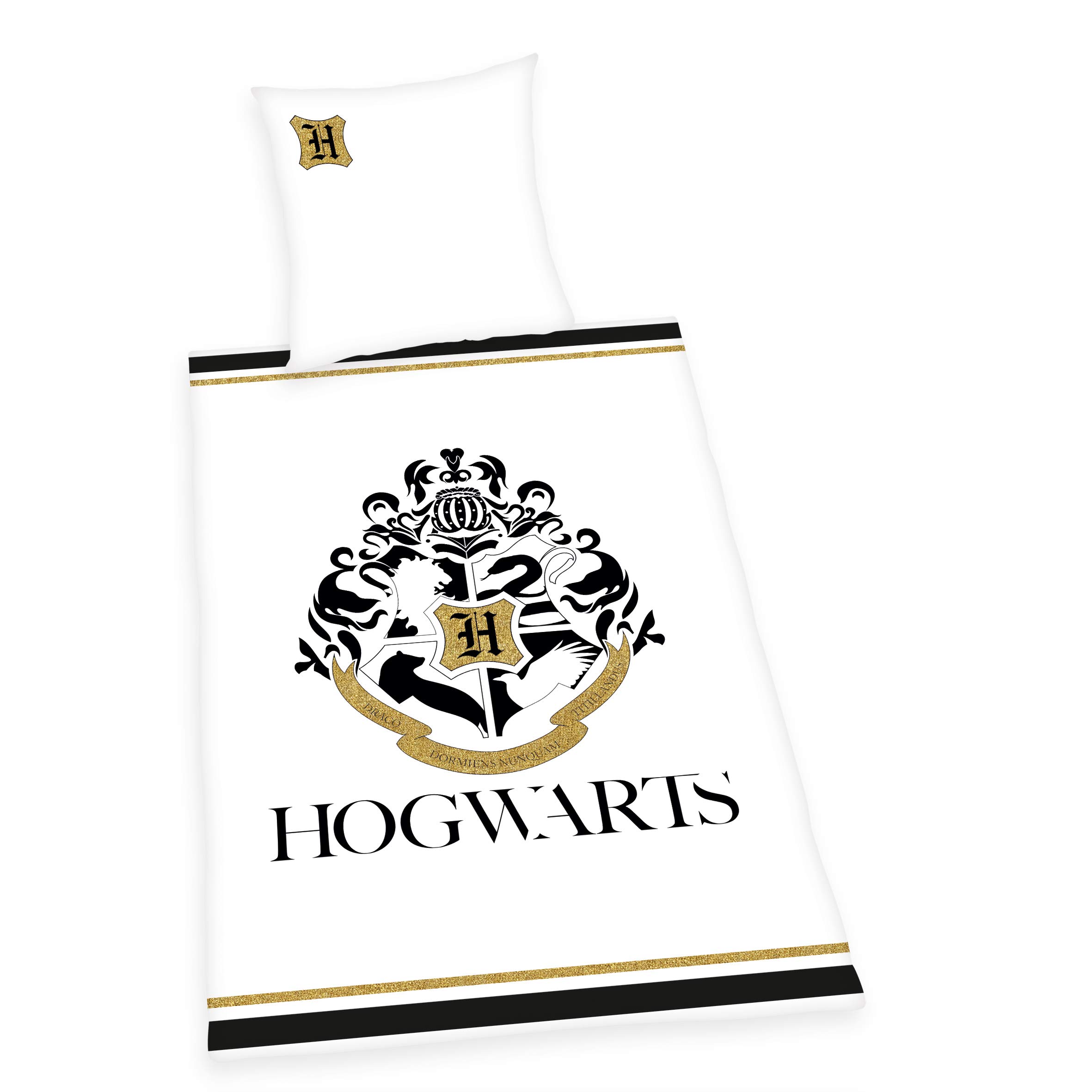 Herding HARRY POTTER Bedding Set, With gold print, Reversible Motif, Duvet Cover 135 x 200 cm, Pillow Case 80 x 80 cm, Cotton/Renforcé