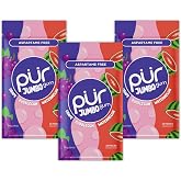 PUR Jumbo Gum, Grape, Bubblegum, Watermelon, Xylitol Gum, 60 Count (3x20) | No Artificial Sweeteners or flavors, Sugar free, Aspartame free, Vegan, Gluten Free, Fun fruit candy flavor chewing gum