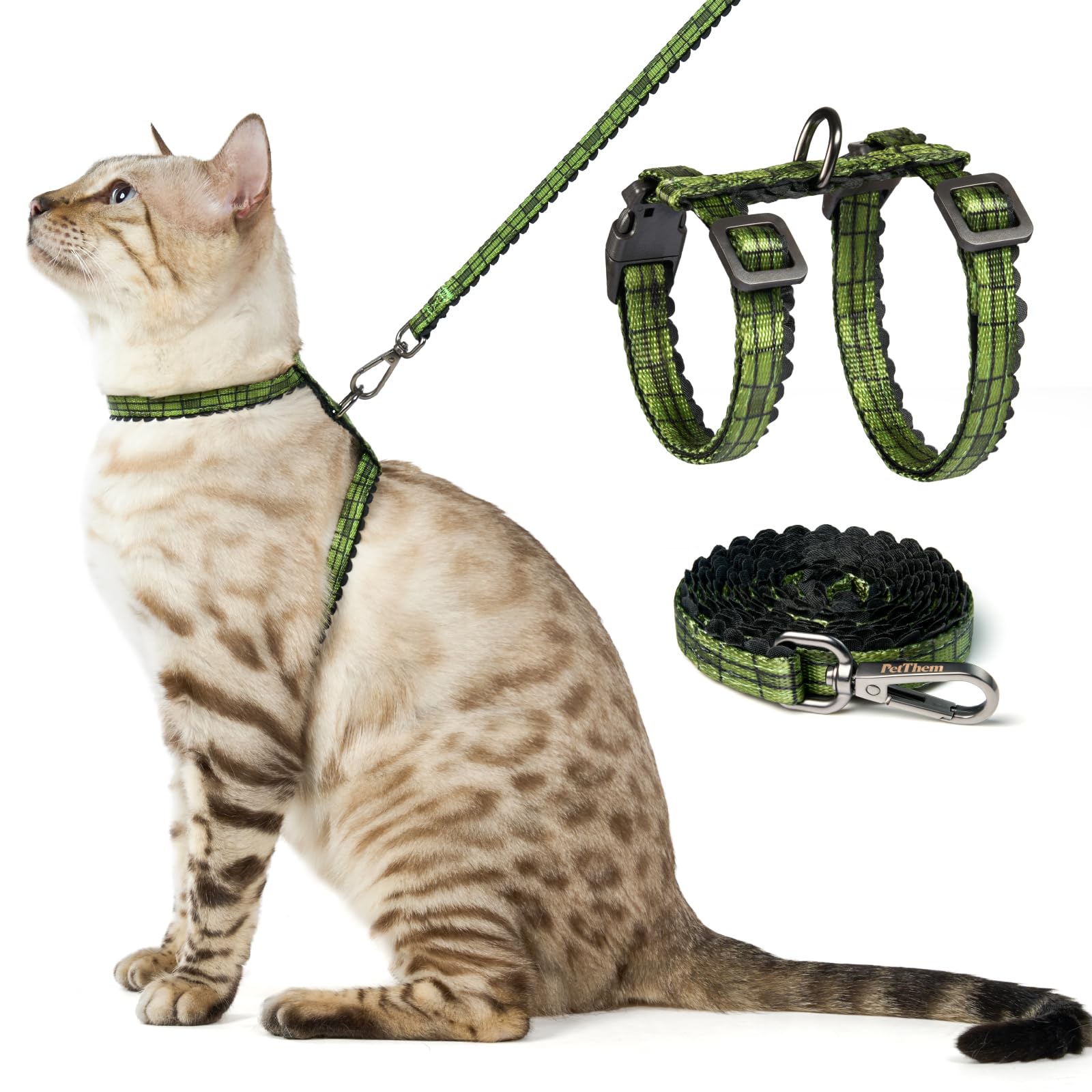Photo 1 of Cat Harness and Leash Set - Escape Proof Adjustable Cat Harness, Comfortable Soft Lightweight, Use Safe & Easy, Walking Travel Kitten Harness for Small Medium Large Cats (Green Growling Crocodile)