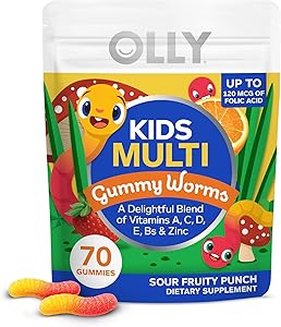 OLLY Kids Multivitamin Gummy Worms, Overall Health and Immune Support, Vitamins and Minerals A, C, D, E, Bs and Zinc, Chewabl