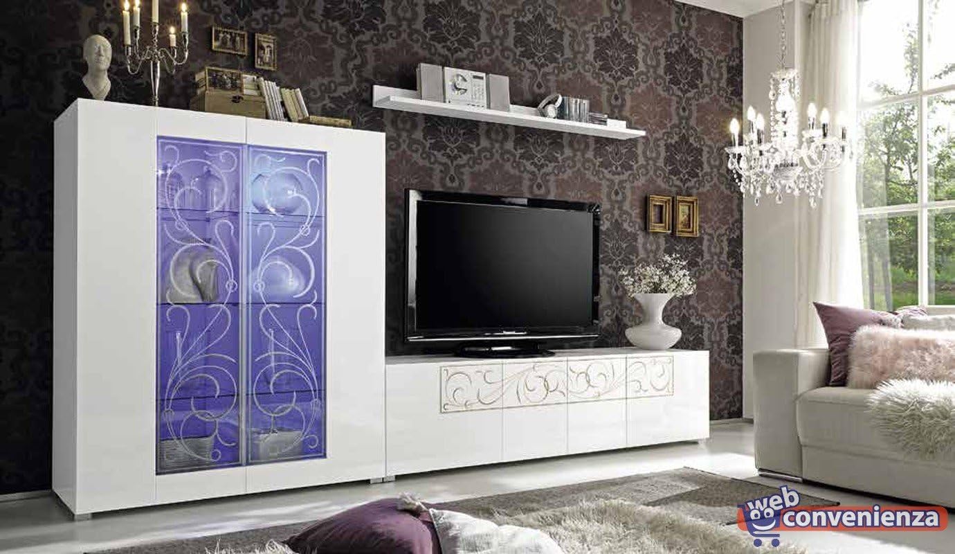 Padua Modern Living Room Furniture 1 Polished Lacquered White Slat Wall Rack Tv Amazon Co Uk Kitchen Home