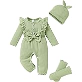 YOUNGER TREE Baby Girl Clothes Newborn Infant Ruffle Romper Long Sleeve Sweater Jumpsuit Hat Socks Toddler Fall Winter Outfit
