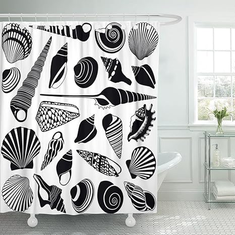 Amazon Varyhomeシャワーカーテン海シェルコレクションシルエット貝防水ポリエステル生地セットフック付き 60 W X 72 L レッド シャワーカーテン ホーム キッチン オンライン通販