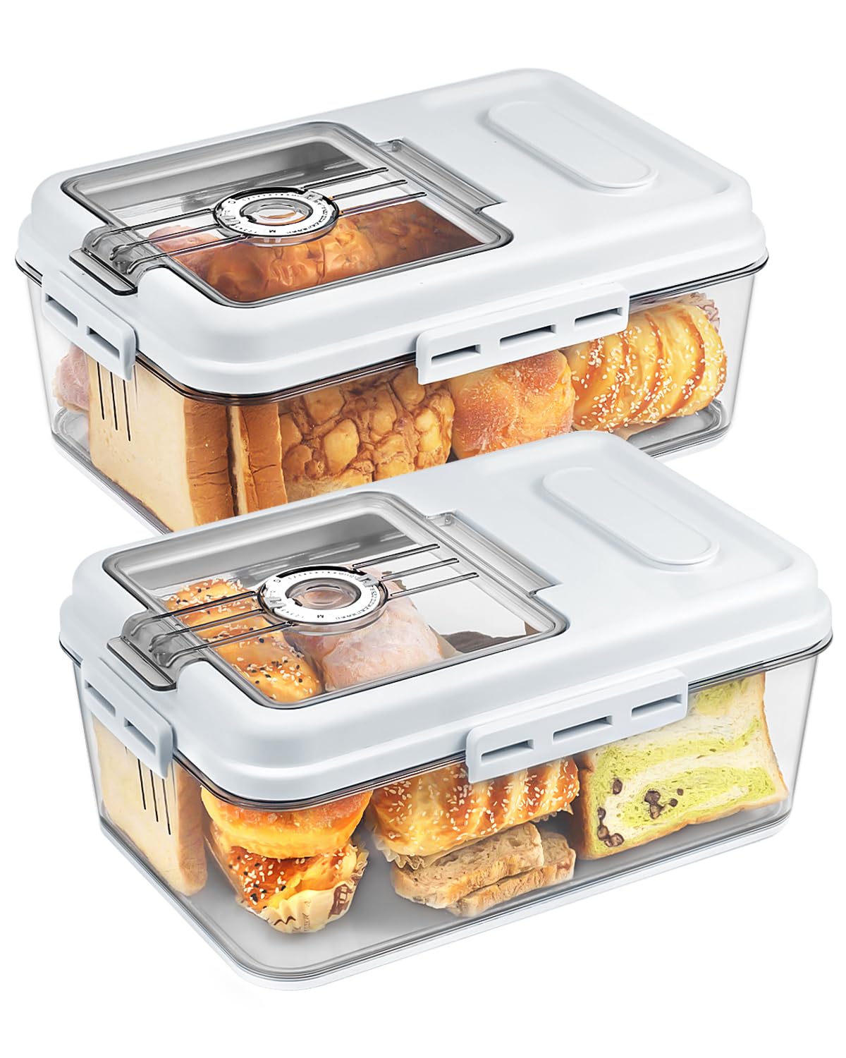 Photo 1 of Dynta 2 Pack Bread Box for Kitchen Countertop Airtight Bread Storage Container with Lid Time Recording Plastic Bread Keeper for Homemade Bread, Toast, Loaf and Cookies