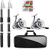 Telescopic Fishing Rod and Reel Combo, 2PCS 5.9FT Collapsible Fishing Pole Set with Pre-Loaded Spinning Reel Lures and Carrier Bag, Saltwater Freshwater Fishing Gear for Adults