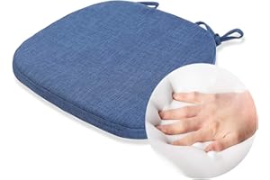 KGPLOME Chair Cushion with Ties for Dining Chairs - Memory Foam Non Slip Kitchen Chair Pad and Dining Seat Cushion with Machine Washable Cover [16.5 x 16.2 Inches] - Blue
