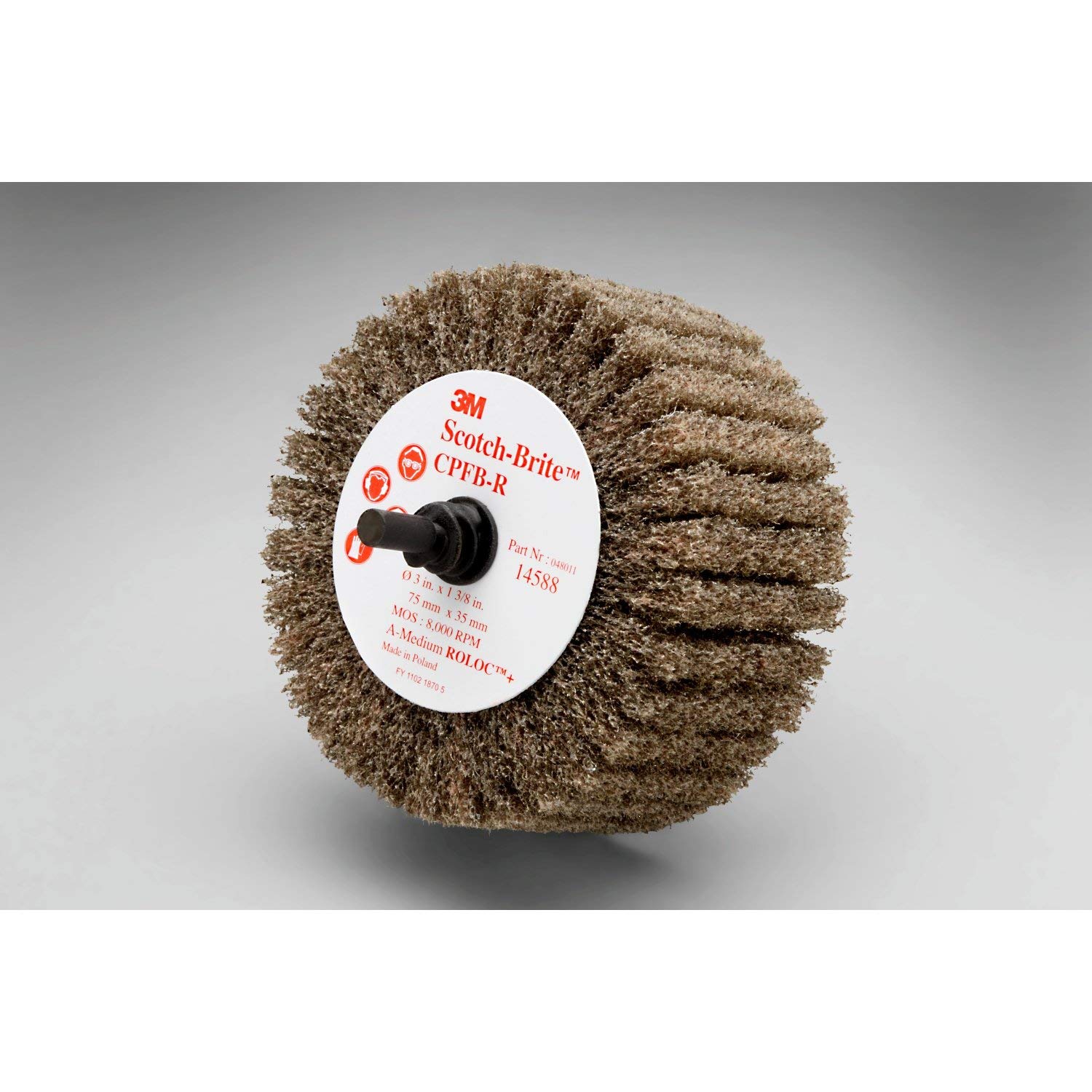 Scotch-Brite(TM) Roloc(TM) + Cut and Polish Flap Brush, Aluminum Oxide, 3 Diameter x 1-3/8 Width, Medium (Pack of 10)