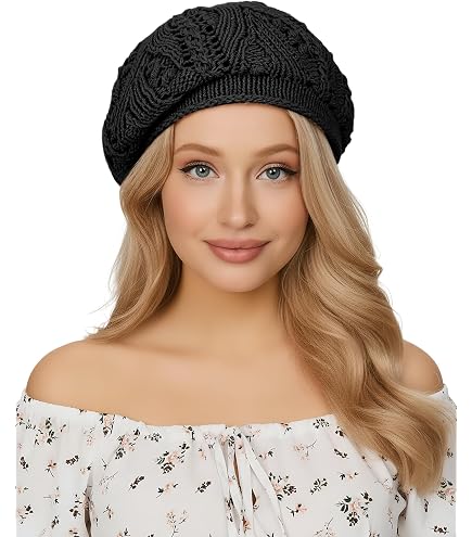 Slouchy Leafy Cutout Crochet Knit Beret Hat - One Size Accessory Necessary Winter Chic Warm Double Layer Leafy  main image 2