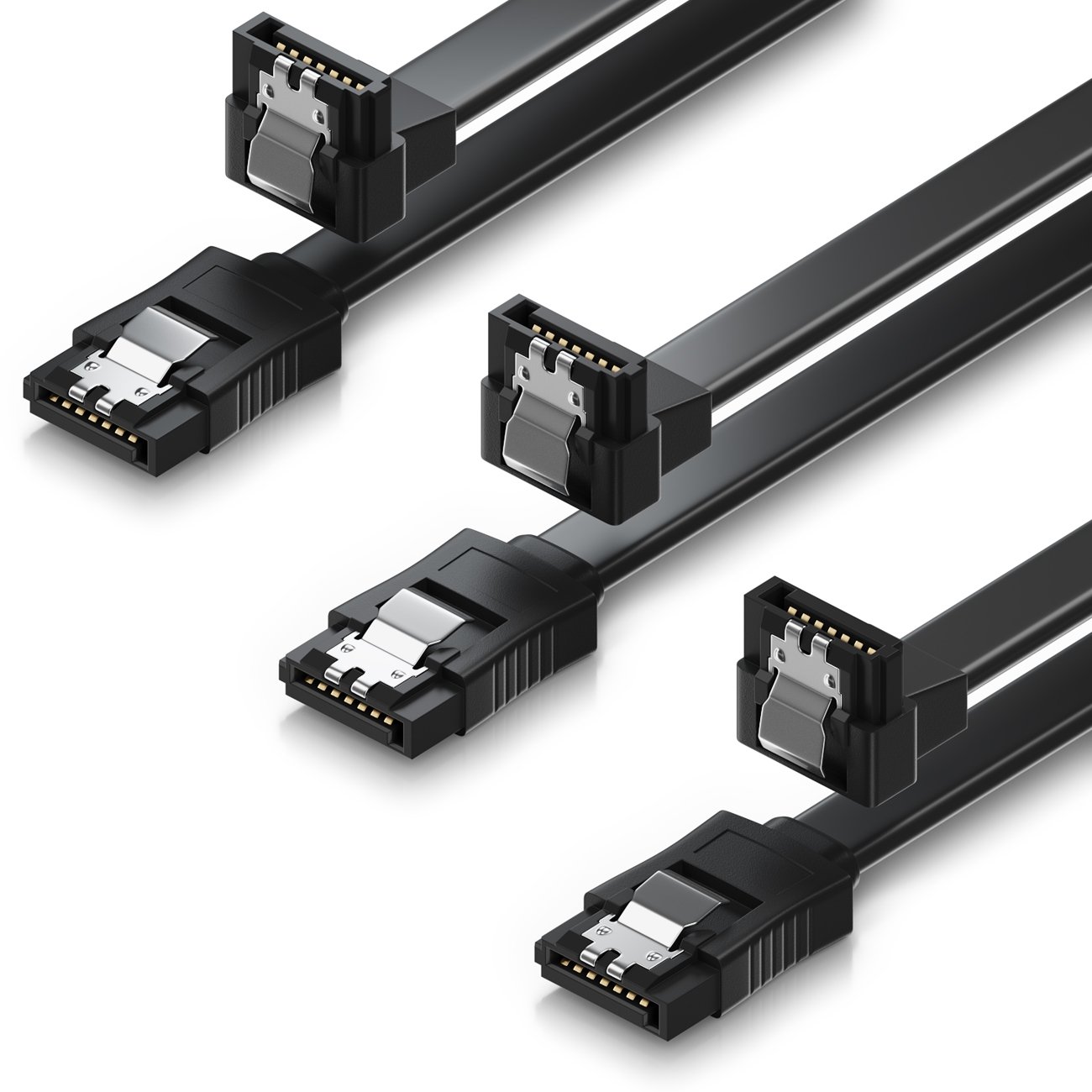 deleyCON 3x 0.5m (1.64 ft.) SATA III Cable S-ATA 3 Data Cable HDD SSD Connection Cable Metal Clip 6GBit/s 1x Straight 1x 90° L-Type Connectors - Black
